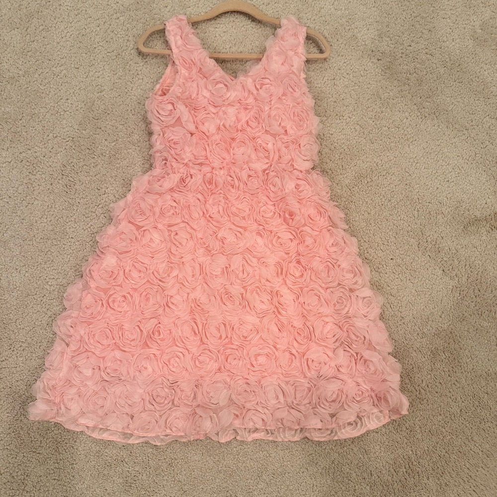 Rosette Sleeveless Floral Kids Dress in Soft Pink